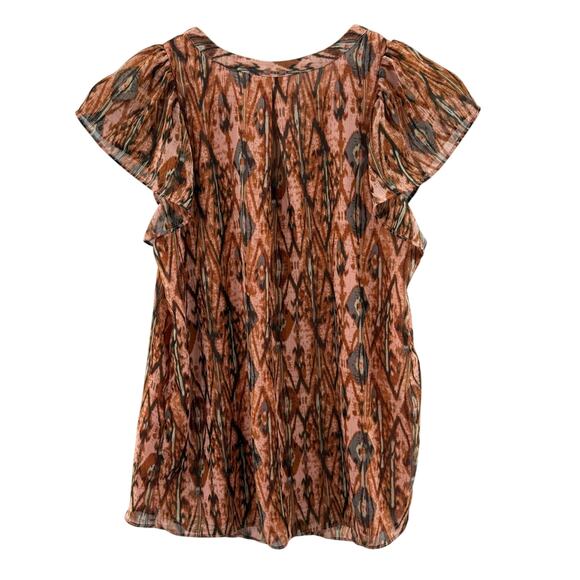 Joie Watercolor Ikat Gold Metallic V-Neck Flutter Sleeve Pullover Blouse Cami XS - Picture 4 of 8